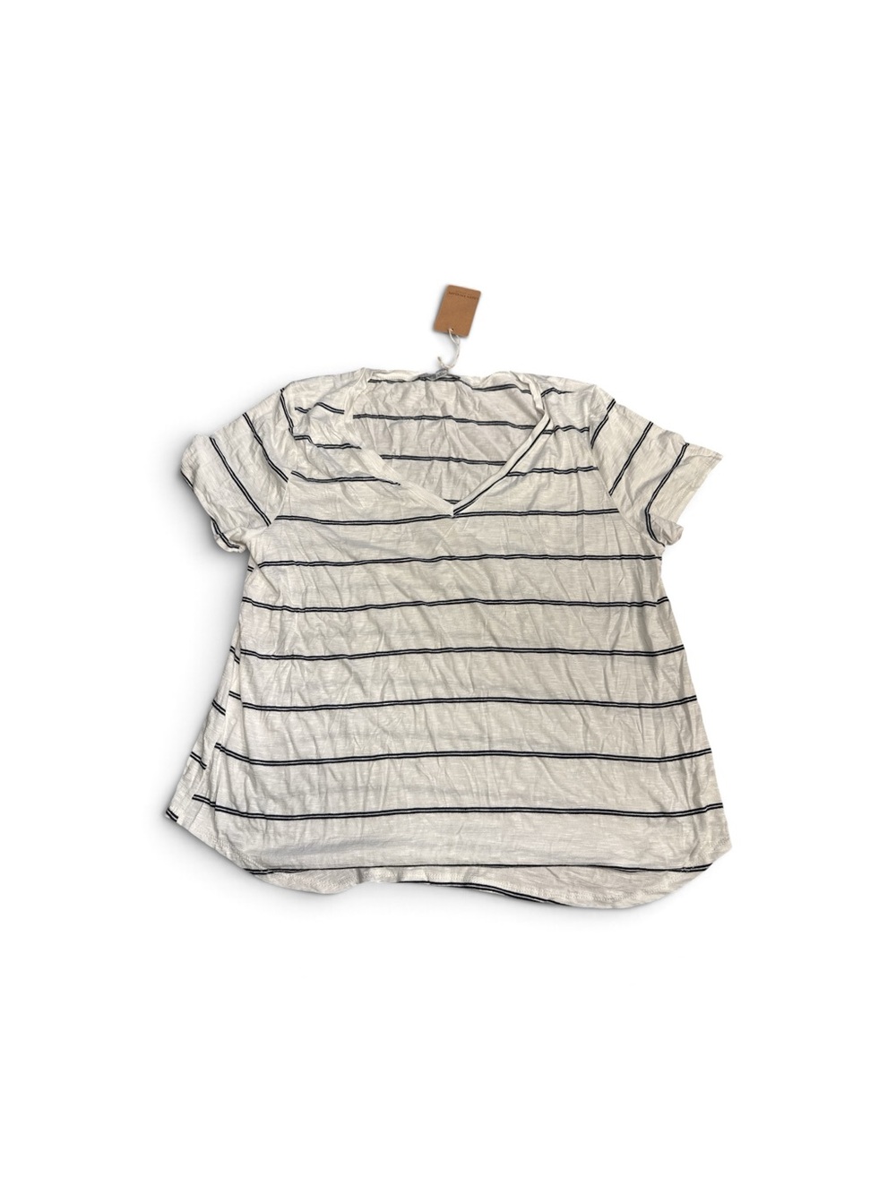 Green Envelope White V-Neck Short Sleeve Tee with Black Stripes